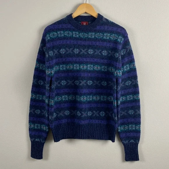 Nordstrom Vintage Scottish Shetland Wool Fair Isle Knit LS Crewneck Sweater - Picture 1 of 14